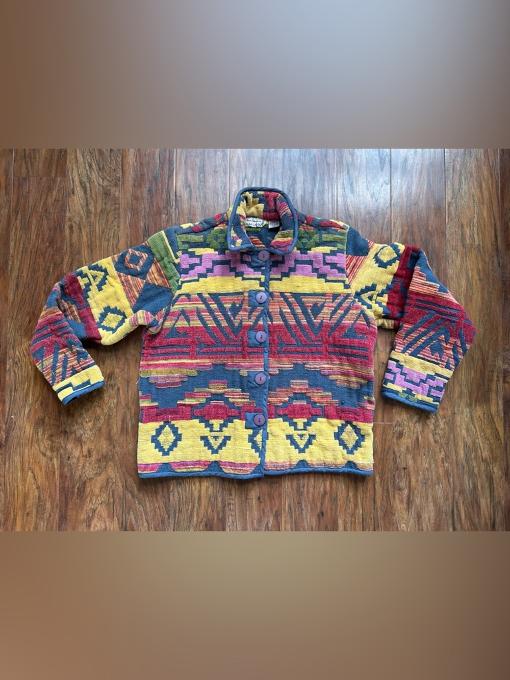 Southwestern Tapestry Button Down Jacket Aztec Woven Print 90s Western Vintage